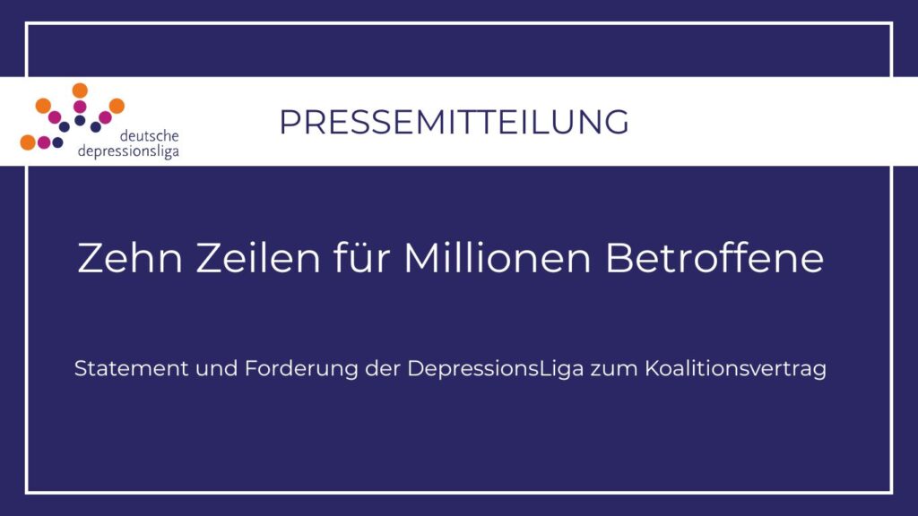 Titel pressemitteilung koalitionsvertrag mit schrift auf blauem hintergrund "zehn zeilen für millionen betroffene"